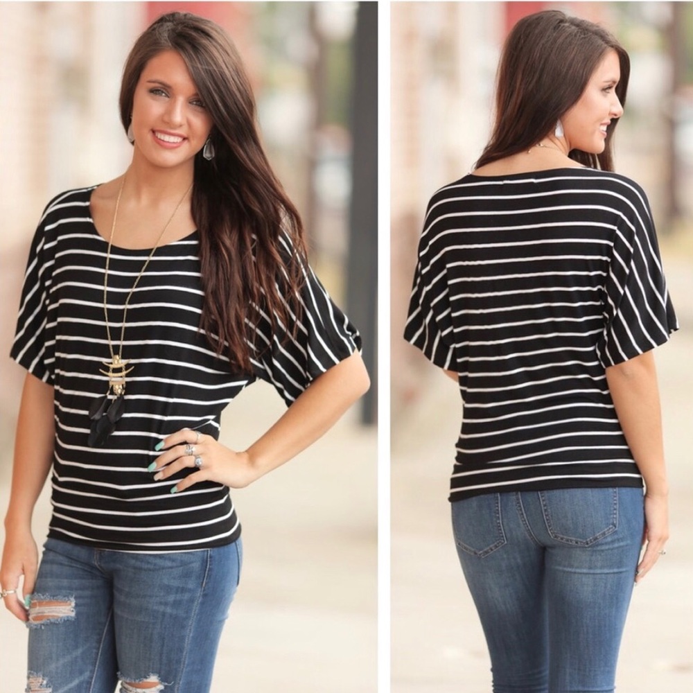 Black w/ White Stripes Banded Dolman Tunic NWOT